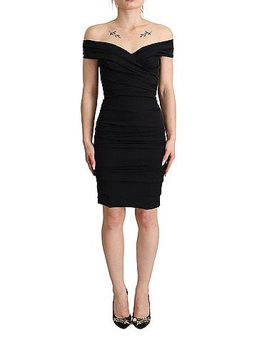 Dolce & Gabbana Basic Bodycon Black Silk Off Shoulder Sheath Bodycon Women's Dress (view 1)