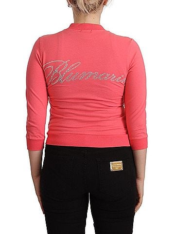 Blumarine Pink 3/4 Sleeve Zip Embellished Women's Sweater (view 2)