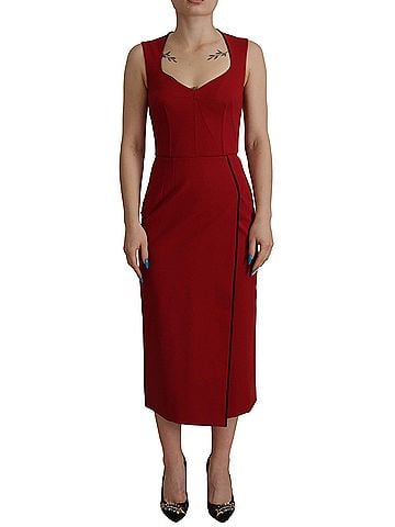 Dolce & Gabbana Basic Red Sweetheart Neck Bodycon Midi Women's Dress (view 1)