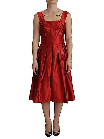 Dolce & Gabbana Basic Red A-line Pleated Satin Silk Women's Dress (view 1)