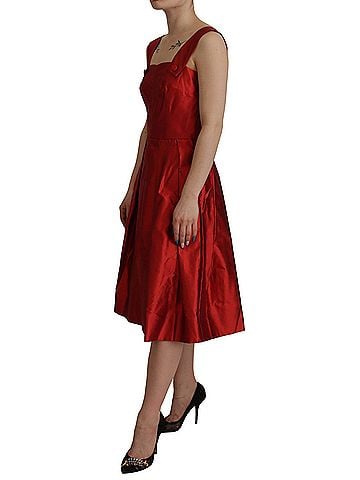 Dolce & Gabbana Basic Red A-line Pleated Satin Silk Women's Dress (view 2)