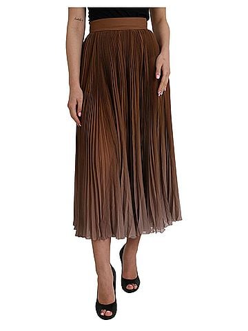 Dolce & Gabbana Basic Brown Polyester Pleated High Waist Midi Women's Skirt (view 1)