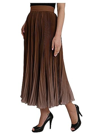 Dolce & Gabbana Basic Brown Polyester Pleated High Waist Midi Women's Skirt (view 2)