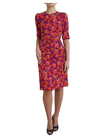 Dolce & Gabbana Basic Multicolor Floral Poppy Print Sheath Women's Dress (view 1)