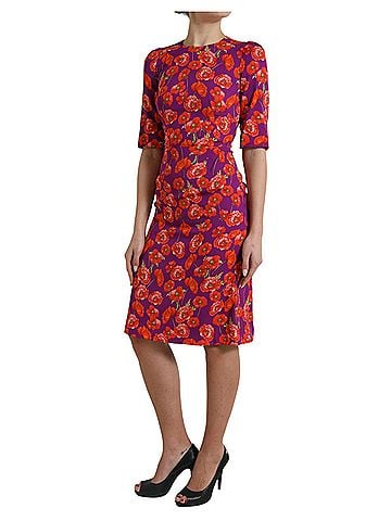 Dolce & Gabbana Basic Multicolor Floral Poppy Print Sheath Women's Dress (view 2)