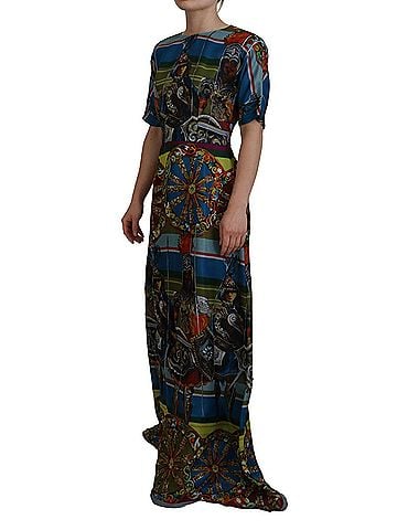 Dolce & Gabbana Basic Multicolor Sicily Silk A-line Long Gown Women's Dress (view 2)