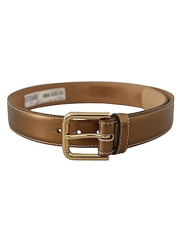 Dolce & Gabbana Basic Bronze Calf Leather Gold Logo Waist Buckle Women's Belt (view 1)