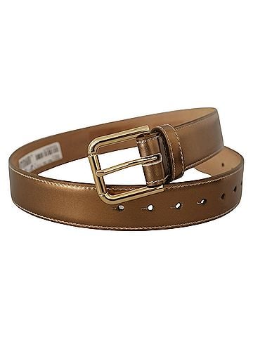 Dolce & Gabbana Basic Bronze Calf Leather Gold Logo Waist Buckle Women's Belt (view 2)