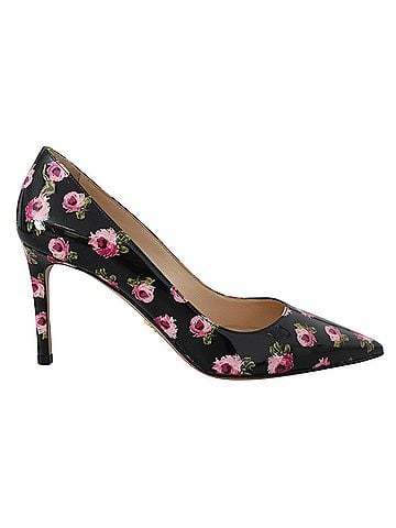 Prada Black Leather Floral Heels Stilettos Women's Pumps (view 1)