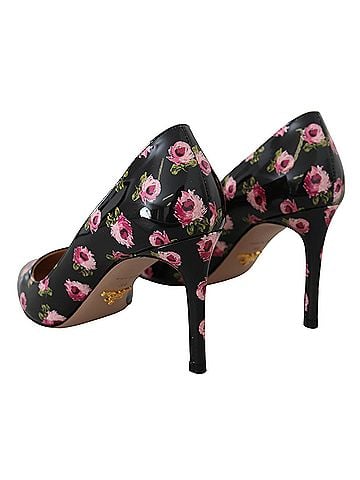 Prada Black Leather Floral Heels Stilettos Women's Pumps (view 2)