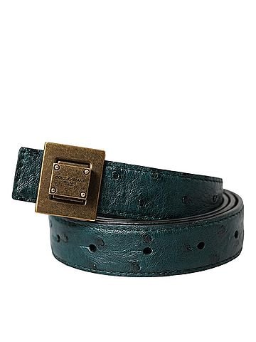 Dolce & Gabbana Basic Dark Green Leather Square Metal Buckle Women's Belt (view 1)