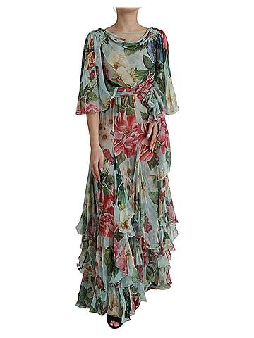 Dolce & Gabbana Basic Blue Floral Print Tiered Long Maxi Women's Dress (view 1)