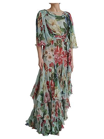Dolce & Gabbana Basic Blue Floral Print Tiered Long Maxi Women's Dress (view 2)