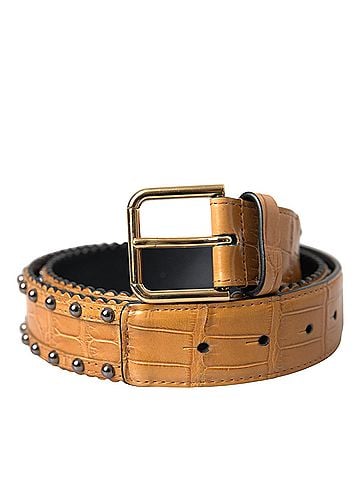 Dolce & Gabbana Basic Beige Alligator Leather Studded Metal Buckle Women's Belt (view 1)