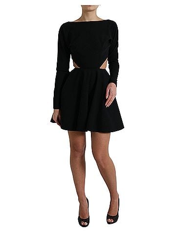 Dolce & Gabbana Basic Black Viscose Cut Out A-line Long Sleeves Mini Women's Dress (view 2)