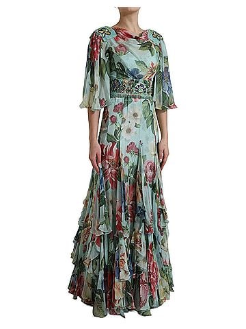 Dolce & Gabbana Basic Blue Floral Print Tiered Long Maxi Women's Dress (view 2)