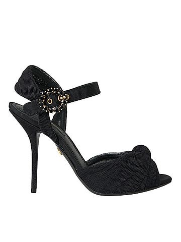 Dolce & Gabbana Basic Black Suede Embellished Heels Sandals Women's Shoes (view 1)