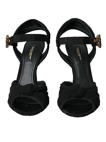 Dolce & Gabbana Basic Black Suede Embellished Heels Sandals Women's Shoes (view 2)