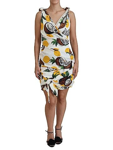 Dolce & Gabbana Basic White Coconut Print Sheath Mini Silk Women's Dress (view 1)