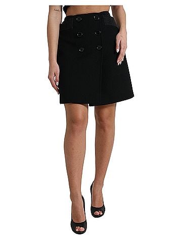 Dolce & Gabbana Basic Black Wool Button High Waist Aline Mini Women's Skirt (view 1)
