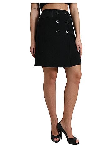Dolce & Gabbana Basic Black Wool Button High Waist Aline Mini Women's Skirt (view 2)