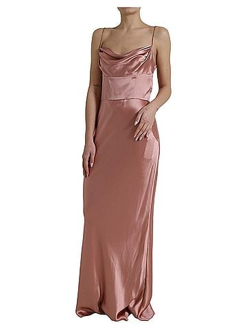 Dolce & Gabbana Basic Pink Silk Spaghetti Straps Long Gown Women's Dress (view 2)