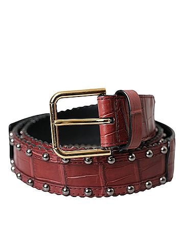 Dolce & Gabbana Basic Brown Alligator Leather Studded Metal Buckle Women's Belt (view 1)