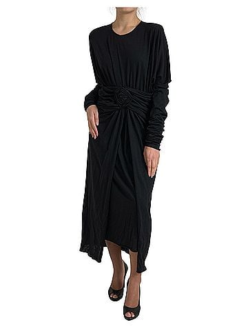 Dolce & Gabbana Basic Black Wool Wrap Sheath Midi Gown Women's Dress (view 1)
