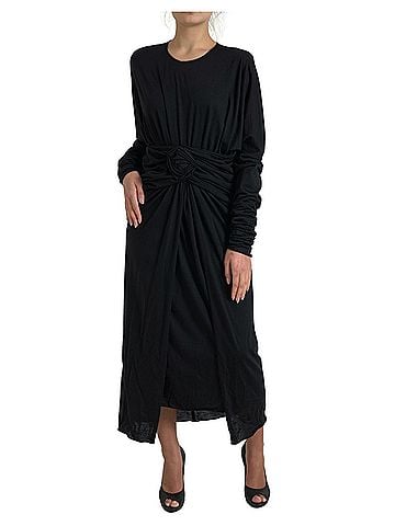 Dolce & Gabbana Basic Black Wool Wrap Sheath Midi Gown Women's Dress (view 2)