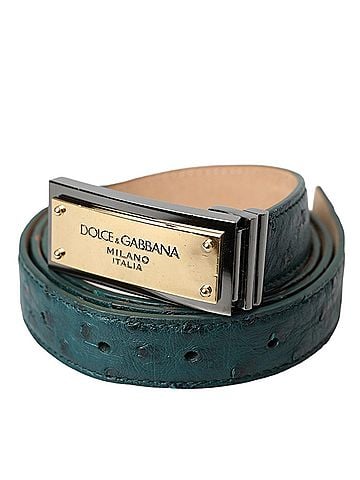 Dolce & Gabbana Basic Green Leather Gold Logo Engraved Buckle Women's Belt (view 1)