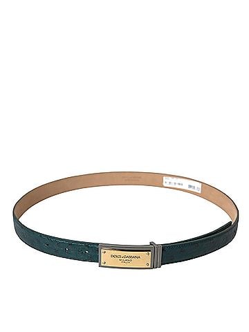 Dolce & Gabbana Basic Green Leather Gold Logo Engraved Buckle Women's Belt (view 2)