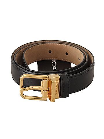 Dolce & Gabbana Basic Black Calf Leather Gold Metal Logo Waist Buckle Women's Belt (view 1)