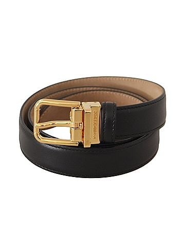 Dolce & Gabbana Basic Black Calf Leather Gold Metal Logo Waist Buckle Women's Belt (view 2)