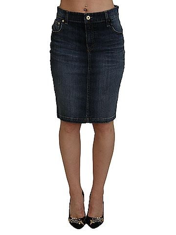 FIORUCCI Dark Blue Washed Mid Waist Pencil Cut Denim Women's Skirt (view 1)