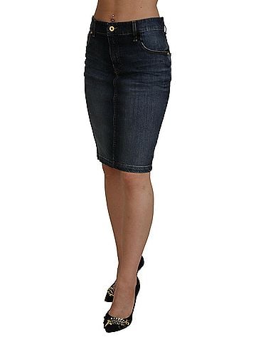 FIORUCCI Dark Blue Washed Mid Waist Pencil Cut Denim Women's Skirt (view 2)