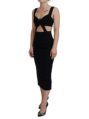 Dolce & Gabbana Basic Black Viscose Bodycon Sheath Midi Women's Dress (view 2)