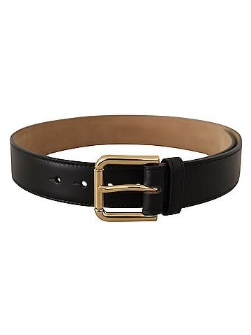 Dolce & Gabbana Basic Black Solid Leather Classic Gold Waist Buckle Women's Belt (view 1)