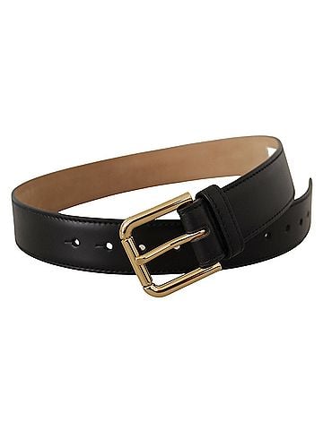 Dolce & Gabbana Basic Black Solid Leather Classic Gold Waist Buckle Women's Belt (view 2)