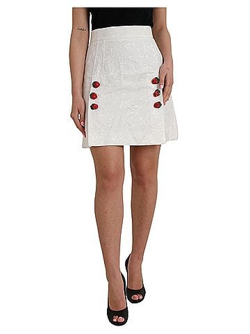Dolce & Gabbana Basic White Floral Brocade Embellished Mini Women's Skirt (view 1)