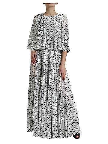 Dolce & Gabbana Basic White Polka Dot A-line Pleated Maxi Women's Dress (view 2)