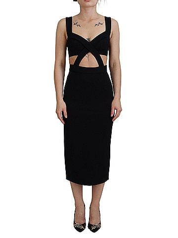 Dolce & Gabbana Basic Black Viscose Bodycon Sheath Midi Women's Dress (view 1)