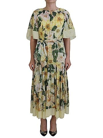 Dolce & Gabbana Basic Multicolor Silk Floral Print Long Maxi Women's Dress (view 1)