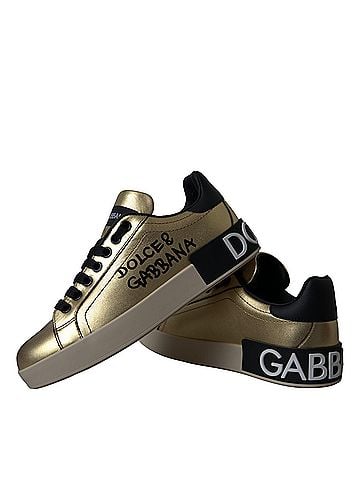 Dolce & Gabbana Basic Gold Portofino Calf Leather Sneakers Women Women's Shoes (view 1)