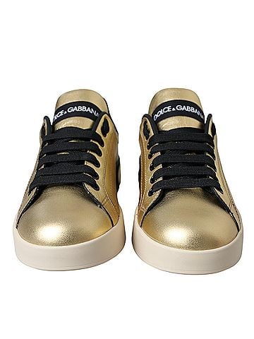 Dolce & Gabbana Basic Gold Portofino Calf Leather Sneakers Women Women's Shoes (view 2)