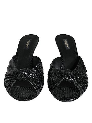 Dolce & Gabbana Basic Black Leather Heels Slides Sandals Women's Shoes (view 2)