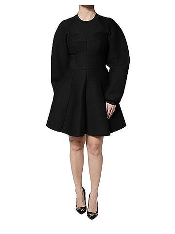 Dolce & Gabbana Basic Black Cotton Long Sleeves A-line Mini Women's Dress (view 1)
