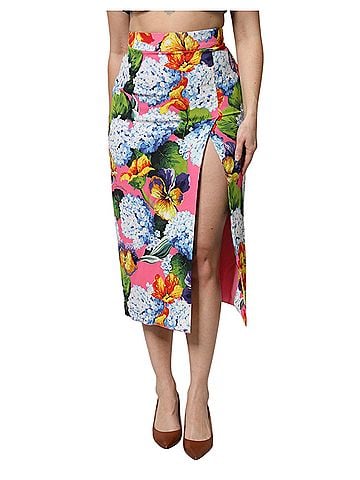 Dolce & Gabbana Basic Multicolor Floral High Waist Midi Women's Skirt (view 1)