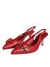 Dolce & Gabbana Basic 100% Leather Solid Red Red Devotion Leather Heels Slingback Women's Shoes Size 5 - photo 3