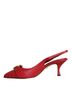 Dolce & Gabbana Basic 100% Leather Solid Red Red Devotion Leather Heels Slingback Women's Shoes Size 5 - photo 4
