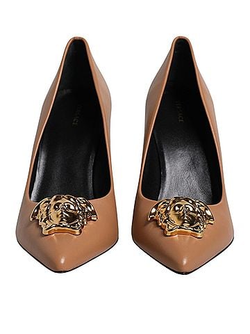 Versace Brown Leather Logo Plaque High Heels Pumps Women's Shoes (view 2)